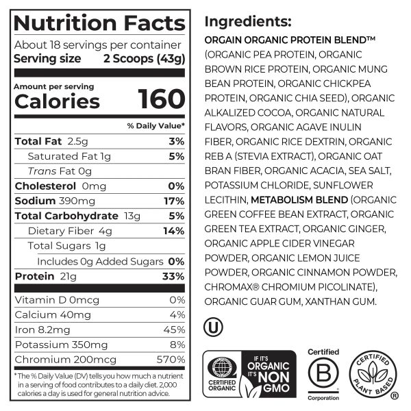 Organic Protein Powder + Metabolism Blend Creamy Chocolate Fudge - Image 2