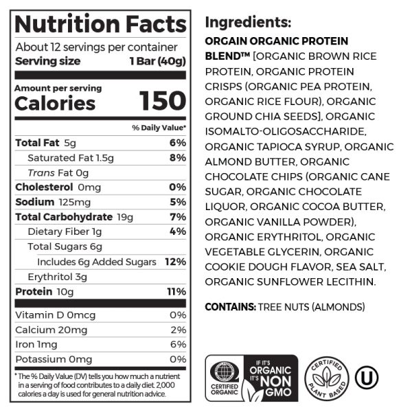 Organic Protein Bar - Chocolate Chip Cookie Dough - Image 2