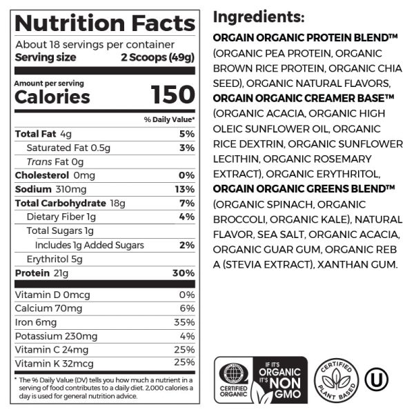 Organic Protein? & Greens Plant Based Protein Powder - Vanilla Bean - Image 2