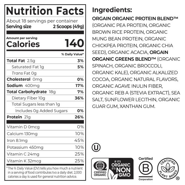 Organic Protein? & Greens Plant Based Protein Powder - Creamy Chocolate Fudge - Image 2