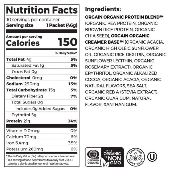 Single Serve Organic Protein? Plant Based Protein Powder - Chocolate - Image 2