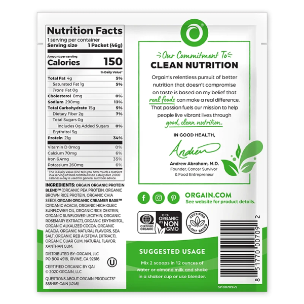 Single Serve Organic Protein? Plant Based Protein Powder - Chocolate - Image 4